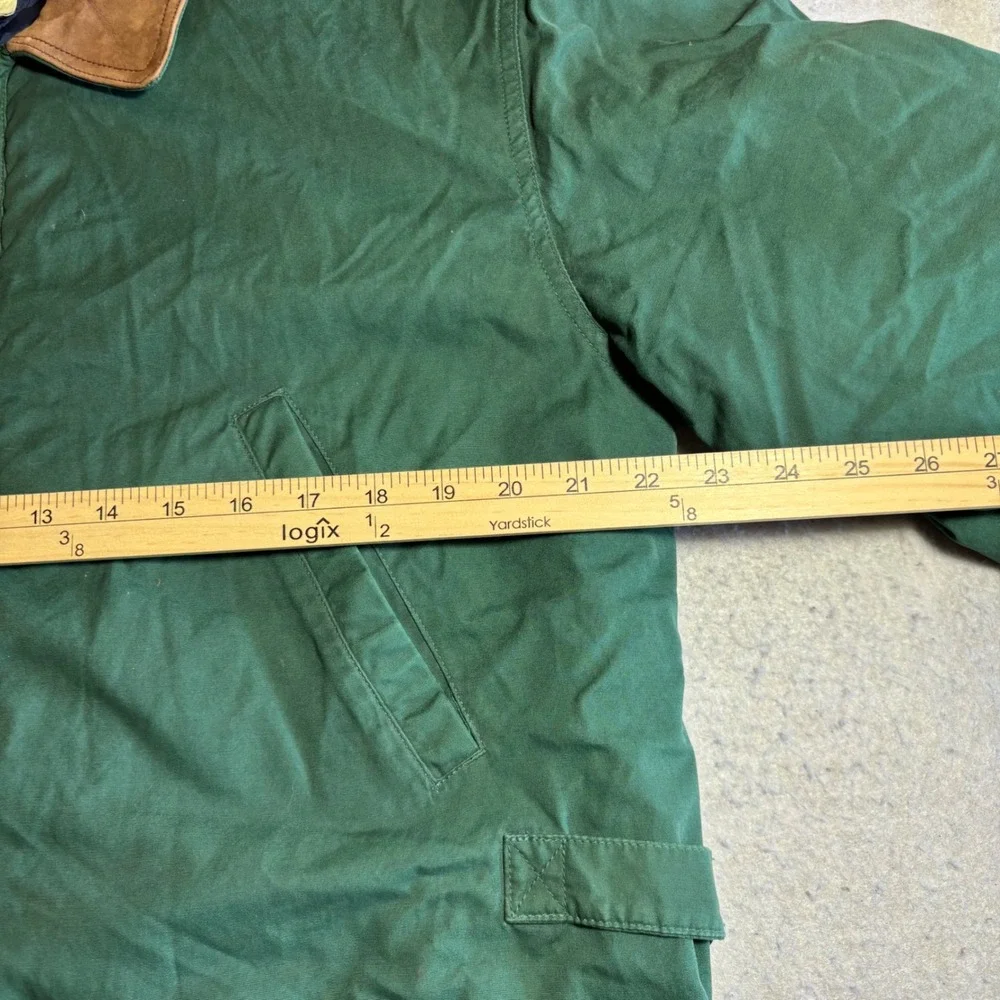 Vintage Eddie Bauer Mens Goose Down Field Coat Barn Jacket Green Suede‎ Collar S